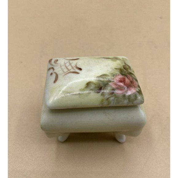 Vintage Skappers Miniature Porcelain Square Trinket Box Green Gold - Picture 3 of 10